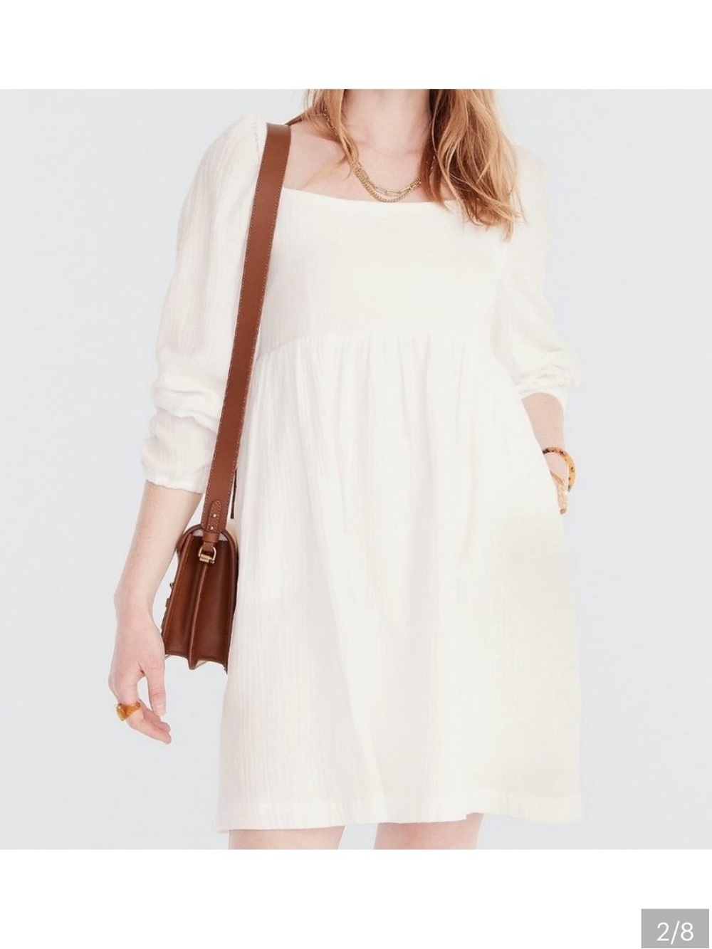 J Crew Women's Cream Square-Neck Puff Sleeve Dress